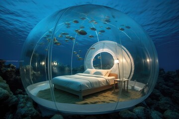 Wall Mural - Underwater Bubble Tents: Camp in transparent bubble tents underwater.