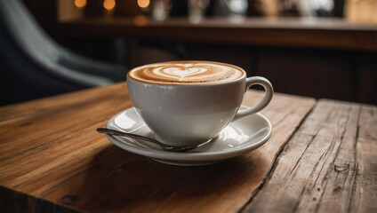 Wall Mural - A cup of cappuccino with heart-shaped latte art on top