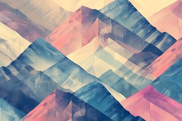 Wall Mural - A wallpaper with a pattern of stylized, geometric mountains in cool tones