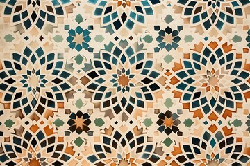 A wallpaper with a pattern of intricate, geometric tile designs in a Moroccan style