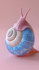 Sticker - Pastel Colored Snail Shell in 3D Isometric Perspective on Isolated Background