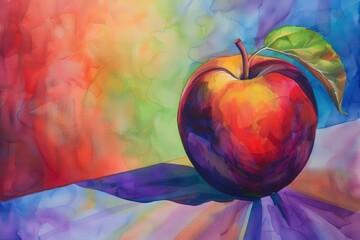 Sticker - Vibrant Abstract Acrylic Ink Apple Painting with Colorful Background