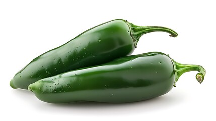 The image displays two green Jalapeno peppers on a white background