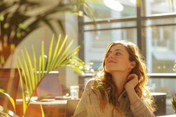 Woman Sitting by a Window, Sunlight Streaming In