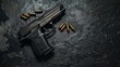 © lemoncraft - Black Handgun with Bullets on Dark Background