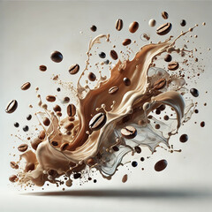 Wall Mural - Coffee and coffee bean splashes