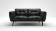 © horizon - Sleek black leather sofa isolated on white background, 3D rendering, HD, perspective angle view, showcasing the elegance of modern furniture design.