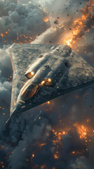Wall Mural - A fighter jet is flying through a cloud of fire