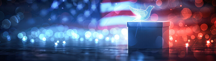 Sticker - Election of Peace Symbolic Transformation of Ballot Box into Dove on American Flag Background