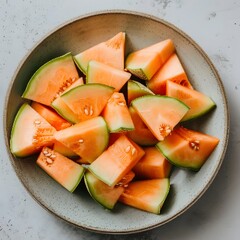 Freshly Cut Melon Slices in a Bowl