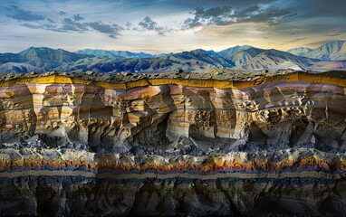 Wall Mural - A rock formation with different colors and mountains.