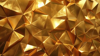 Abstract geometric pattern featuring gold triangles and textured metallic surfaces with a luxurious design.