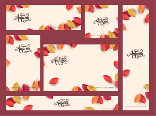 Wall Mural - Autumn web banner background template decorate with autumn leaves and calligraphy of Autumn