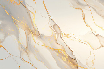 Wall Mural - Abstract white and gold marble texture with copy space for art, design, or background themes.