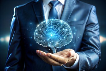 Canvas Print - businessman in artificial intelligence brain with hand