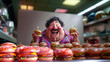 © MdShahadat - Fat Man smiling in front of many burgers excited expression on his face