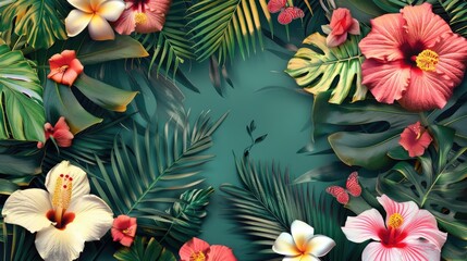 Wall Mural - Tropical Flowers Banner with Copy Space
