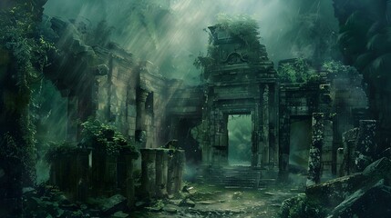 Wall Mural - Mystical Overgrown Ancient Ruins in Lush Jungle Landscape