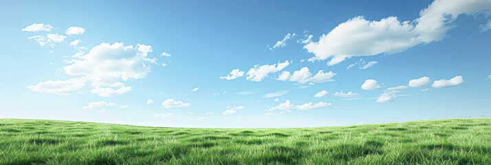 Canvas Print - Serene Landscape of Vast Green Field and Blue Sky with Copyspace for Text, Tranquil Outdoor Scenery