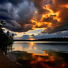 Wall Mural - sunset over the lake