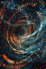 Wall Mural - a digital vortex with swirling glitches, fragments of code and data spiraling towards its corrupted 