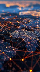 Wall Mural - a global map with pulsating beams of light representing major data arteries, converging on cloud hub