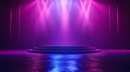 Wall Mural - The dark stage shows empty dark blue purple pink background