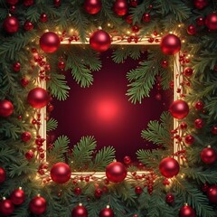 Wall Mural - Red christmas bauble frame with copy space