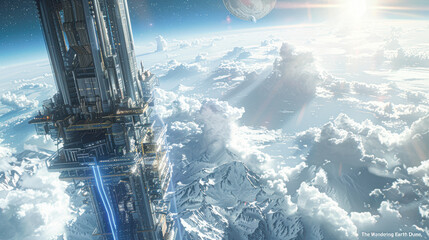 Wall Mural - quantum elevator to space futuristic technology towering between earth and the cosmos