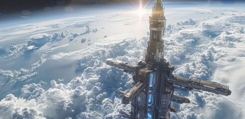 Wall Mural - quantum elevator to space futuristic technology towering between earth and the cosmos