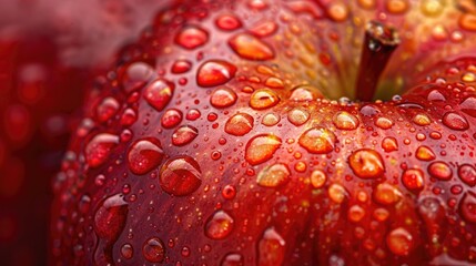 Wall Mural - Close-up of a ripe red apple with water droplets on the skin