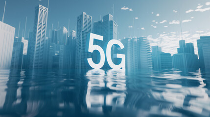 5G font and white city rendered in 3D