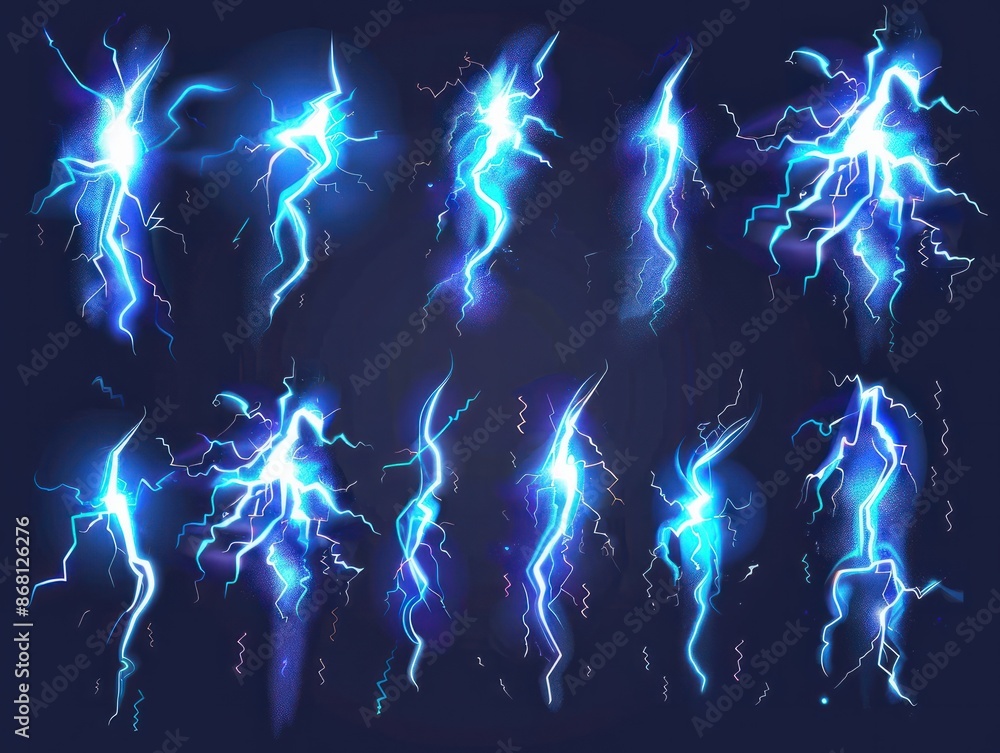 Cartoon lightning animation. Animated frames of electric strike, magic ...