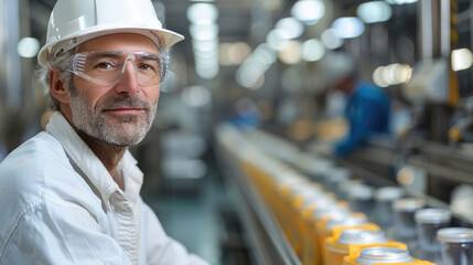 Leinwandbilder - Portrait of a production line supervisor overseeing the packaging process, professional environment. Generative AI.
