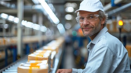 Leinwandbilder - Portrait of a production line supervisor overseeing the packaging process, professional environment. Generative AI.
