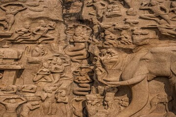 Wall Mural - Exclusive Monolithic Rock Carved- Arjuna penance is UNESCO's World Heritage Site located at Mamallapuram or Mahabalipuram in Tamil Nadu, Great South India.	