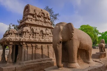 Wall Mural - Exclusive Monolithic - Five Rathas or Panch Rathas are UNESCO World Heritage Site located at Great South Indian architecture. World Heritage in South India, Tamil Nadu, Mamallapuram or Mahabalipuram.	