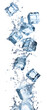 © suwimon - Falling ice cubes in motion with splashing water, creating a refreshing and cool scene perfect for summer and drink-related themes.