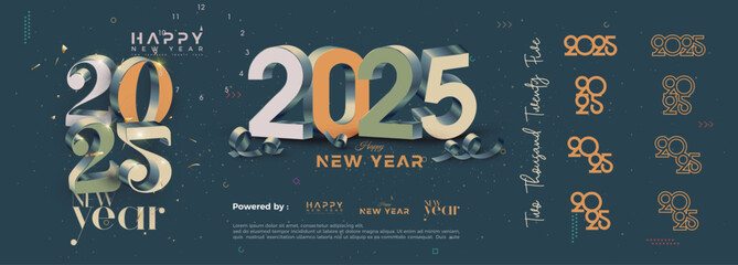 Wall Mural - Happy new year 2025 background banner. With unique numbers and colorful 3d. Premium classic 3d background vector design.