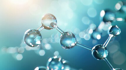Wall Mural - a molecular chain, with polished and reflective spheres joined by thin, metallic rods