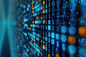 Digital binary data on computer screen. Close up with small dept