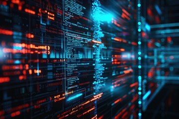 Monitor closeup of function source code. Abstract IT technology background.