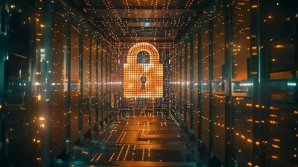 Wall Mural - A sturdy padlock secures sensitive data in a data center rack, emphasizing the importance of data protection, Depicting the importance of data anonymization in preserving user confidentiality