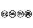 © looli - no car allowed sign symbol badge round shape circle icon vector design black white color simple illustration collection set