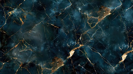 Wall Mural - A pattern of dark blue marble with veins of gold running through, creating a rich and opulent surface design.