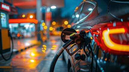 Wall Mural - The wallpaper featuring a close-up of a gas pump nozzle highlights the industrial aesthetics and essential role of petroleum in the transportation sector.