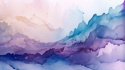 Canvas Print - Watercolor artwork featuring a dynamic sky blending shades of blue, purple, and orange in vibrant harmony, Dreamy watercolor washes blending together