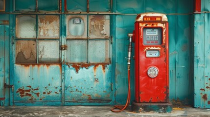 Wall Mural - Background illustrations of gas stations, with their iconic green and white signage, evoke a sense of automotive nostalgia and efficient refueling services.