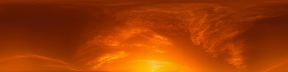 Wall Mural - 360 panorama of glowing sunset sky with bright pink cirrus clouds. hdr 360 seamless spherical panora