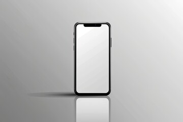 Smartphone mockup on reflective surface with blank white screen. Mobile phone template for app, website, or UI design.